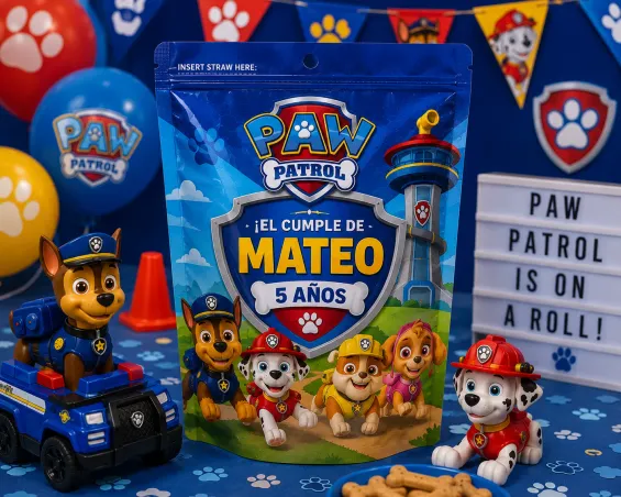Custom Paw Patrol-themed Capri Sun Labels personalized for kids birthday parties in Miami