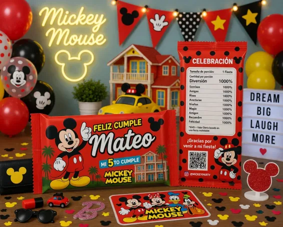 Custom Mickey Mouse-themed Kit Kat Bar Wrappers personalized for kids birthday parties in Miami