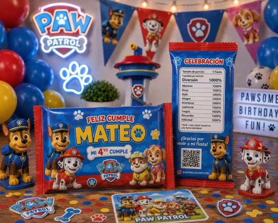 Custom Paw Patrol-themed Kit Kat Bar Wrappers personalized for kids birthday parties in Miami