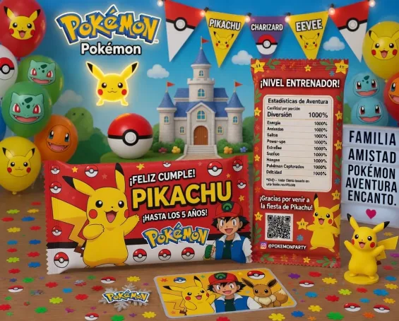 Custom Pokémon-themed Kit Kat Bar Wrappers personalized for kids birthday parties in Miami