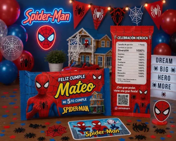 Custom Spider-Man-themed Kit Kat Bar Wrappers personalized for kids birthday parties in Miami
