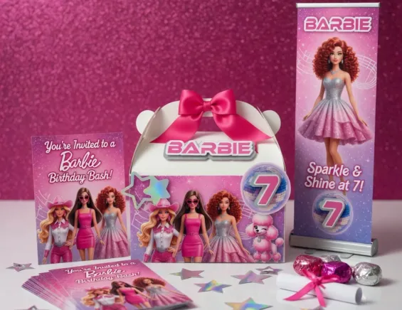 Custom Barbie-themed Party Treat Box personalized for kids birthday parties in Miami