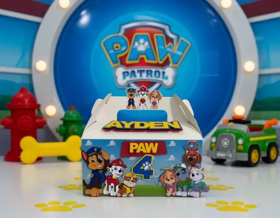 Custom Paw Patrol-themed Party Treat Box personalized for kids birthday parties in Miami