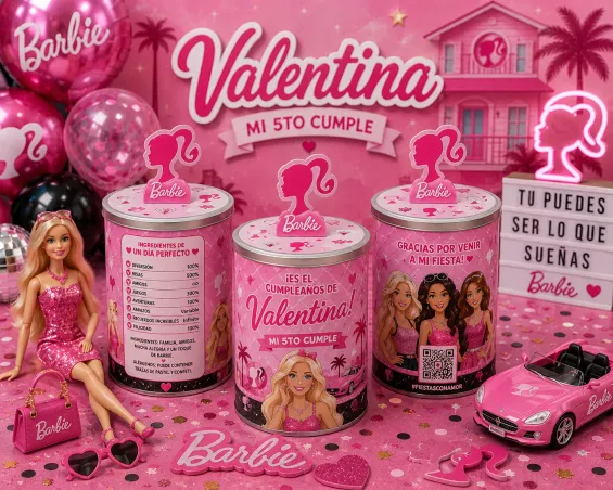Custom Barbie-themed Pringles Can personalized for kids birthday parties in Miami