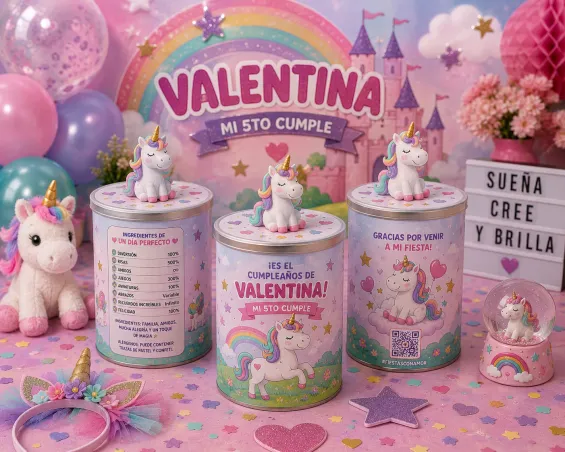 Custom Unicorn-themed Pringles Can personalized for kids birthday parties in Miami
