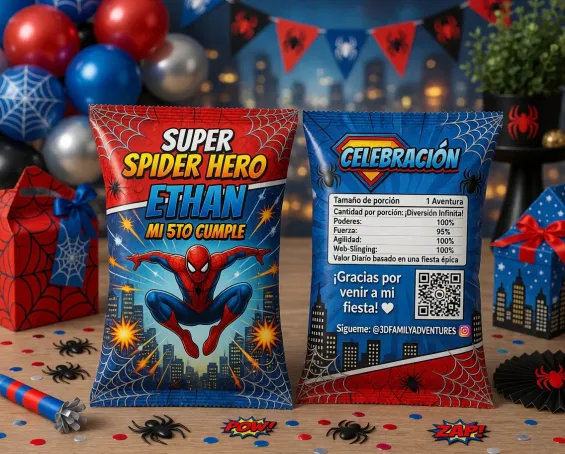 Custom Spider-Man-themed Lays Chip Bags personalized for kids birthday parties in Miami